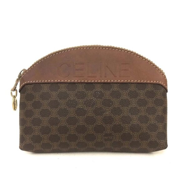 CELINE Macadam Canvas Leather Cosmetic Pouch Bag Brown/2BF2018 - Picture 1 of 8